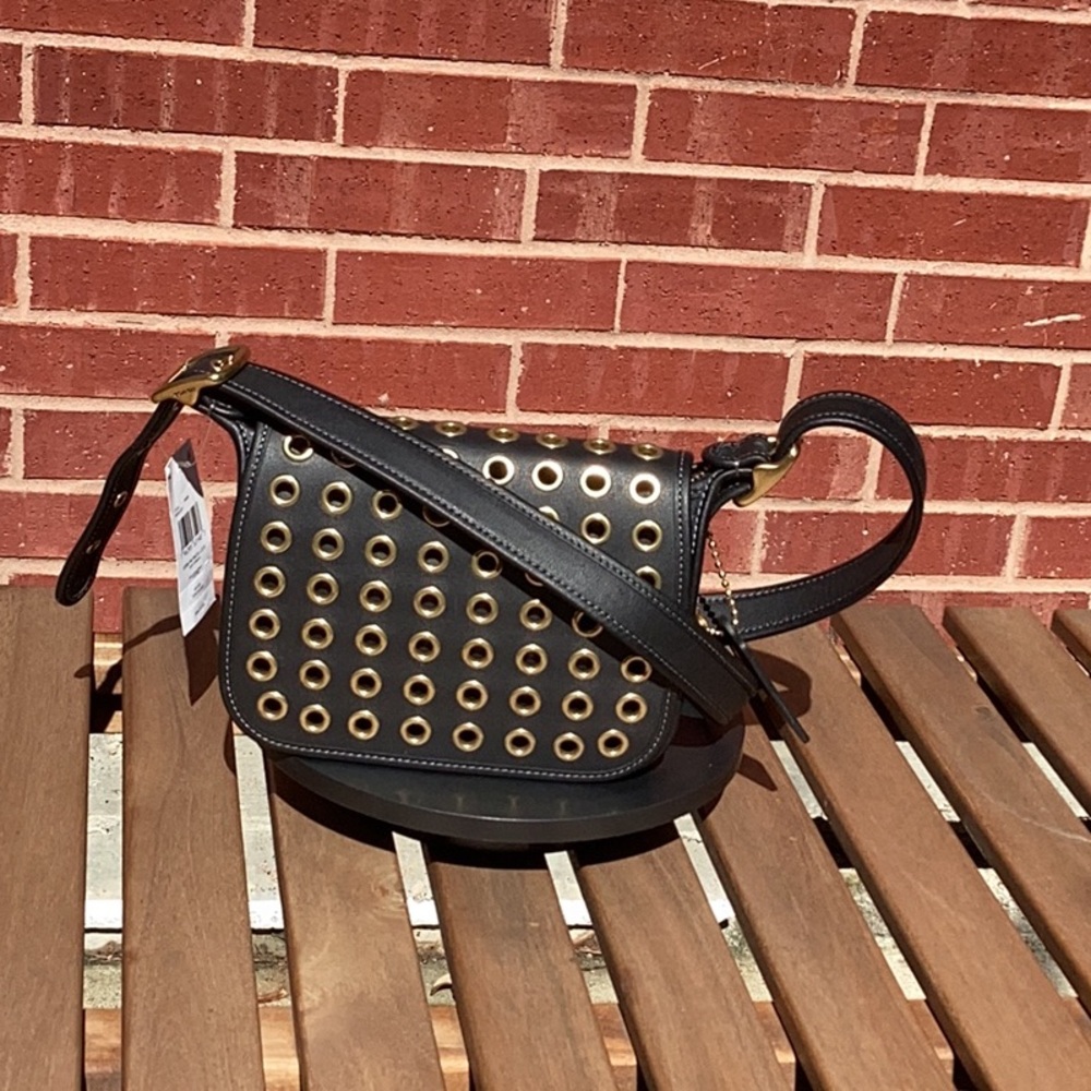 Coach Patricia Legacy 19 Bag in Black Leather and Brass Grommets NWT